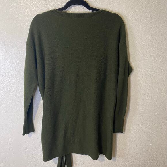 J Crew Green Crewneck Tie Asymmetric Hem Long Sweater Size Small Oversized - Picture 6 of 9